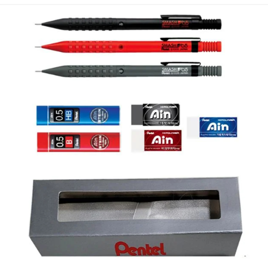 [Pentel] Smash Q1005 Conjunto De Lápis Mecânico Para Presente De Desenho Profissional Com Estojo De Papelaria De Luxo