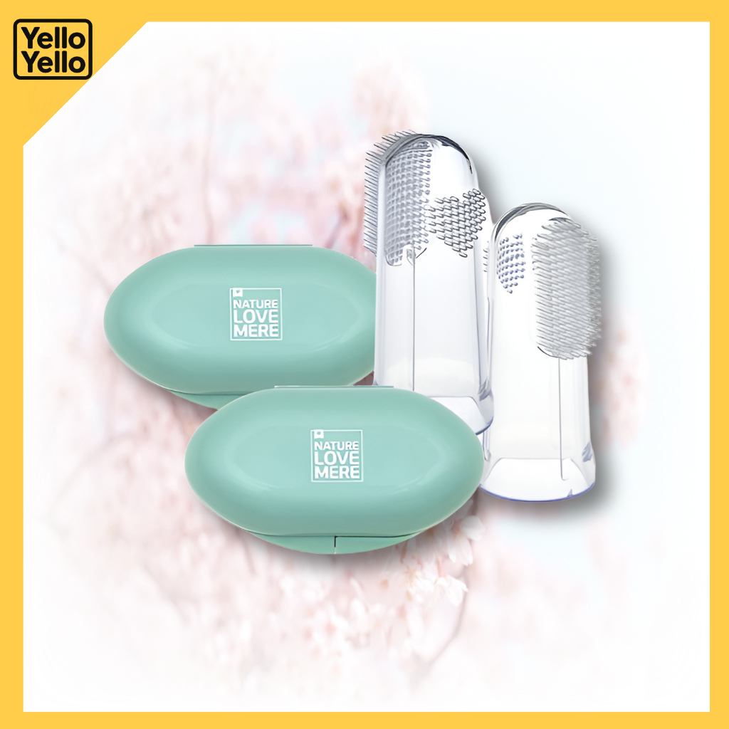 NATURE LOVE MERE Escova De Dentes De Silicone De Fácil Ajuste 2P Com Conjunto De Estojo Para Cuidados Bucais Bebês Corei