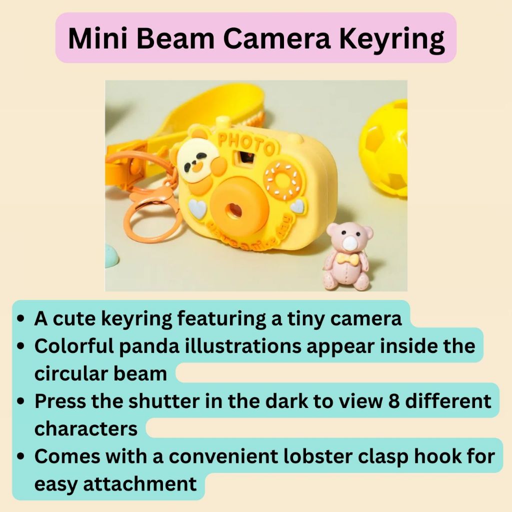 Mini Feixe Câmera Chaveiro Bonito Panda Projetor LED Brinquedo Luz Saco Charme Presente Coreia Estilo Daiso