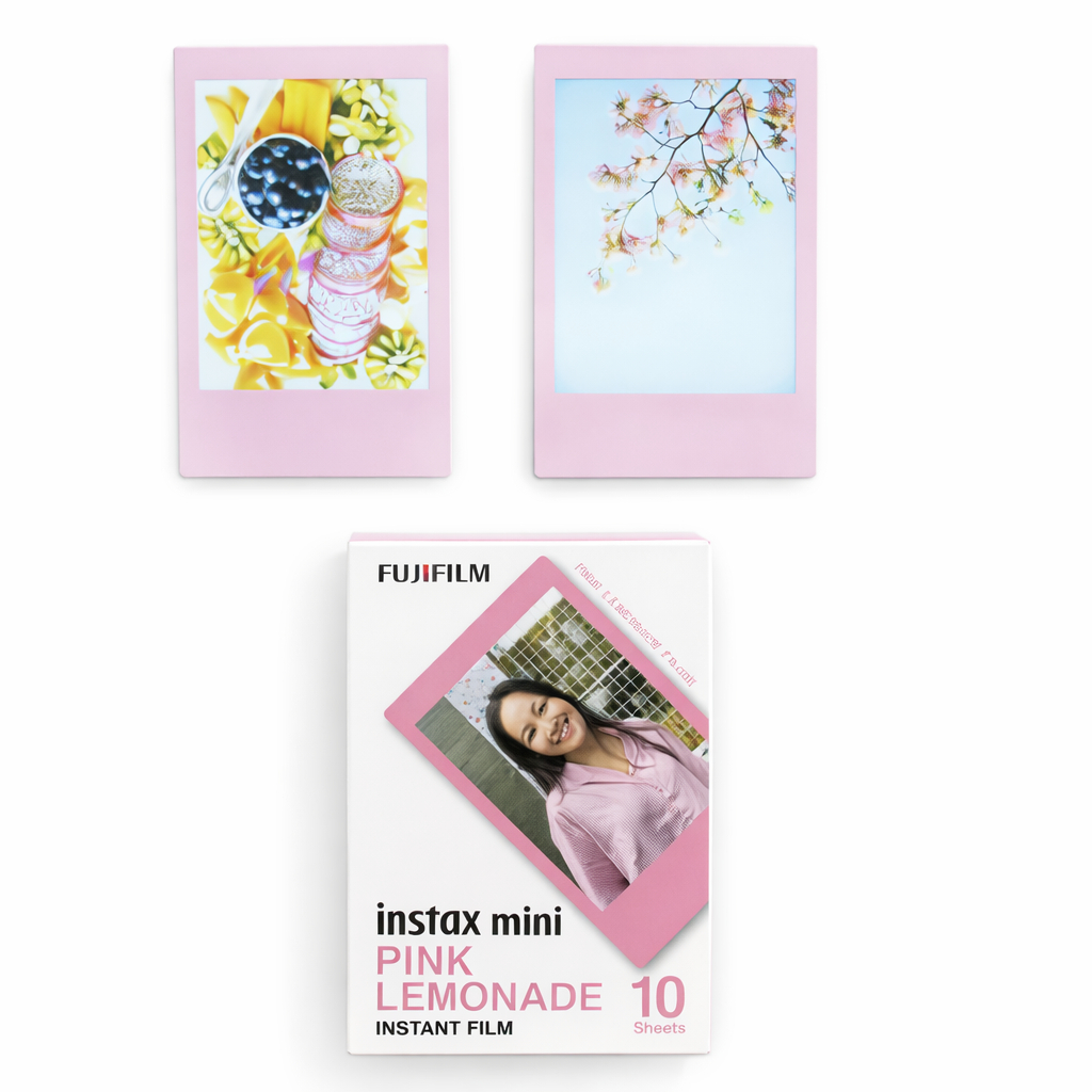 [Fujifilm] Instax Mini Film Pink Limonada Frame – Filme De Câmera Instantânea Com Borda Colorida Para 7/8/9/11/12 (10 Fo