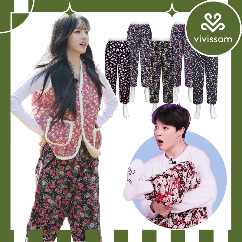 [vivissom] Conjunto De Calças Retrô Kpop Idol 2ea , Largas Florais Aconchegantes/Desleixadas/Estilo Vovó Moderno Usado Por BTS , IVE