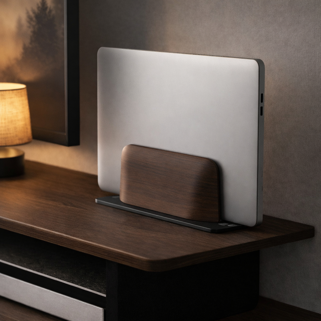 Ekeepment Premium Wood Vertical Laptop Stand Slot 2 Suporte De Dispositivo Duplo Ajustáve…
