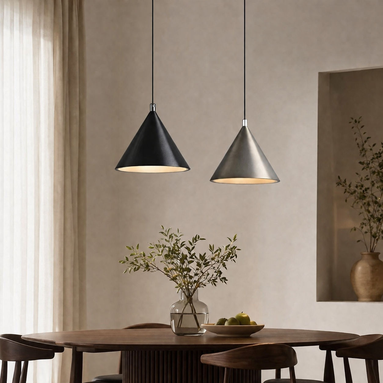 Lustres De Cone Minimalistas Italianos , Luz De Teto Pendente Ajustável De Alumínio LED , Lâmpada Suspensa Decorativa Pa