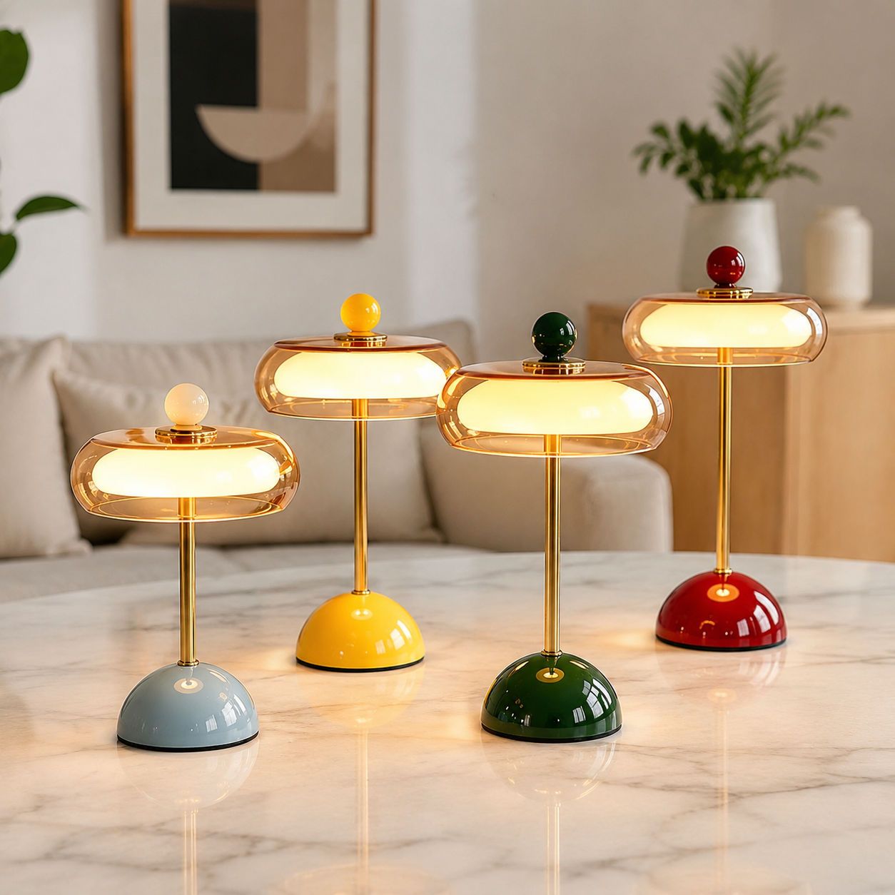 Luminária De Mesa Abajur Retrô Luxo Design Vidro Recarregável Sem Fio Para Quarto Escritório