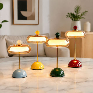 Luminária De Mesa Abajur Retrô Luxo Design Vidro Recarregável Sem Fio Para Quarto Escritório