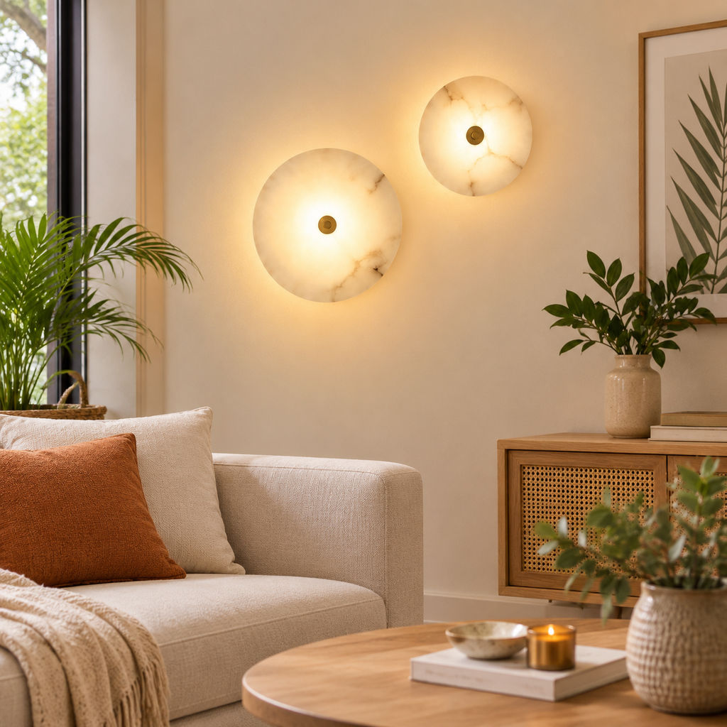 Lâmpada De Parede Redonda De Mármore Natural , Branco Quente , LED , Luxo , Base Dourada E Preta , Estilo Nórdico Para D
