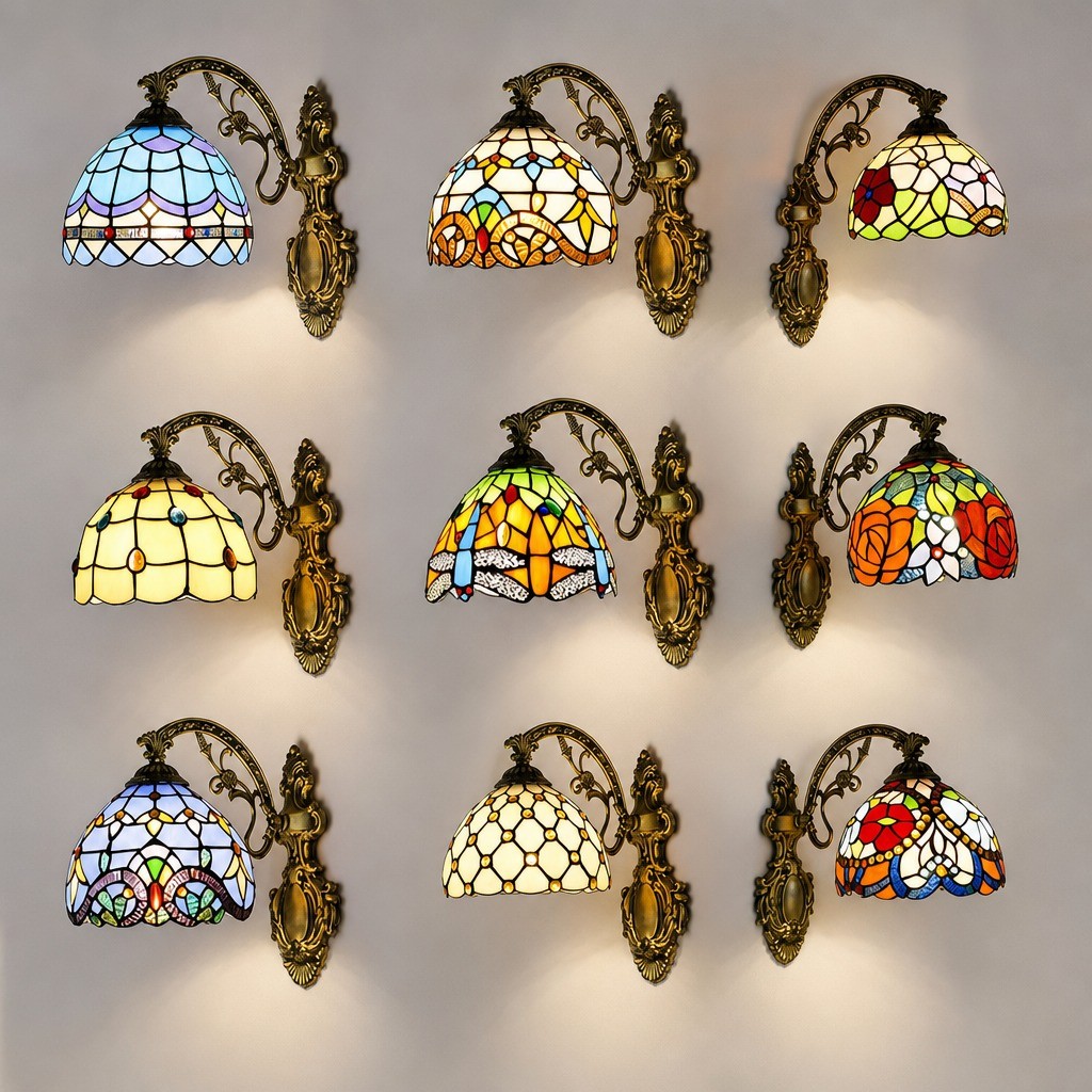 Luminária De Parede De Vitral Vintage Artesanal 20cm Arandela Retrô Para Quarto E Sala De Estar