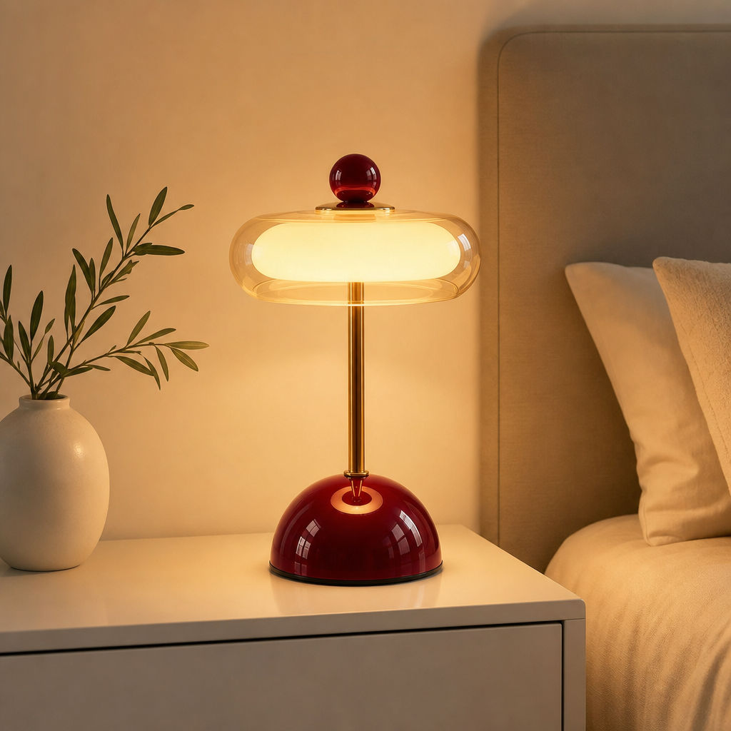 Candeeiro De Mesa De Vidro Moderno Retro Luxo 7W LED Recarregável Para Quarto Sala De Estar