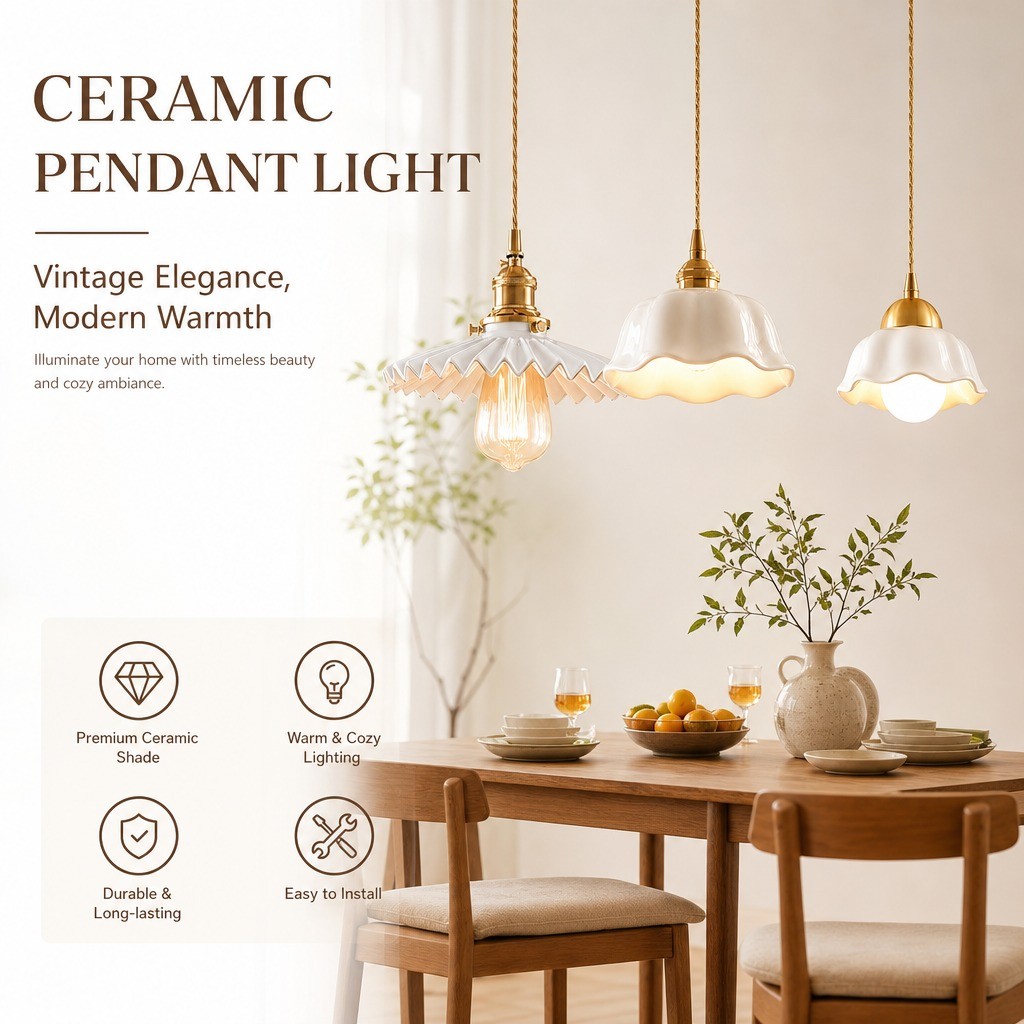 Lâmpada Suspensa De Cerâmica Moderna De Cor Creme , Lustre De Teto LED Com Proteção Ocular Em Forma De Flor , Salas De J