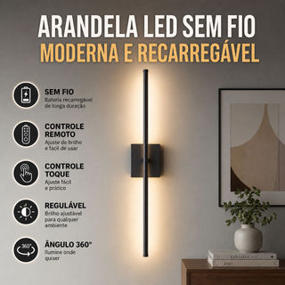 Arandela De Parede Recarregável Sem Fio LED , Controle Remoto De Toque , Regulável , Preta , Alimentada Por Bateria , Il