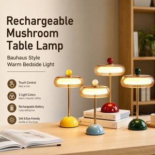 Abajur De Mesa Cogumelo 7w LED Recarregável Touch Control Bauhaus Luminária De Mesa Vidro 3 Cores Ajustável Para Quar
