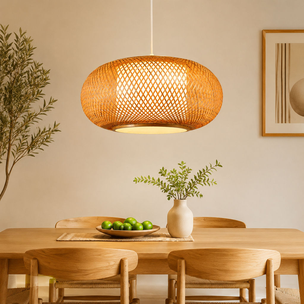 Imagem Lustre Pendente De Bambu Artesanal Luminária Pendurada Estilo Zen Japonês Para Sala De Jantar