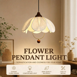 CZHLIFE Luz Pendente De Tecido Em Forma De Pétala Vintage LED Ajustável De 3 Cores Para Sala De Jantar, Quarto, Decora