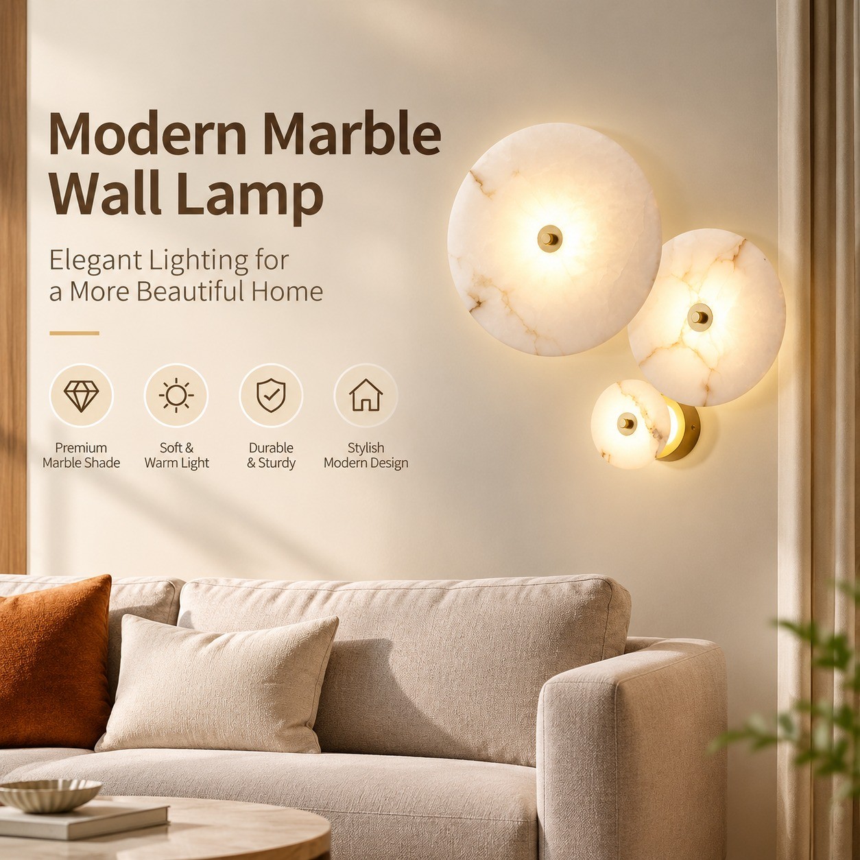 CZHLIFE Luminária De Parede Moderna De Mármore Natural, Arandela LED Redonda De Vários Tamanhos Dourado Preto Para Casa