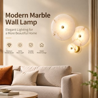 CZHLIFE Luminária De Parede Moderna De Mármore Natural, Arandela LED Redonda De Vários Tamanhos Dourado Preto Para Casa