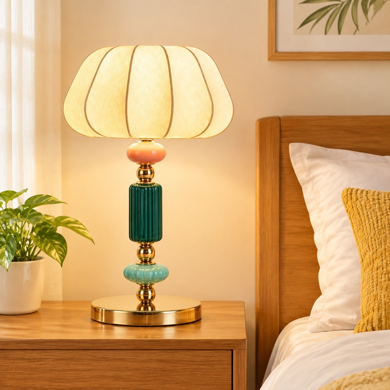 Abajur De Mesa Retrô Em Cerâmica E Tecido Com LED Luminária De Mesa Quarto/Sala De Estar Lampu Meja