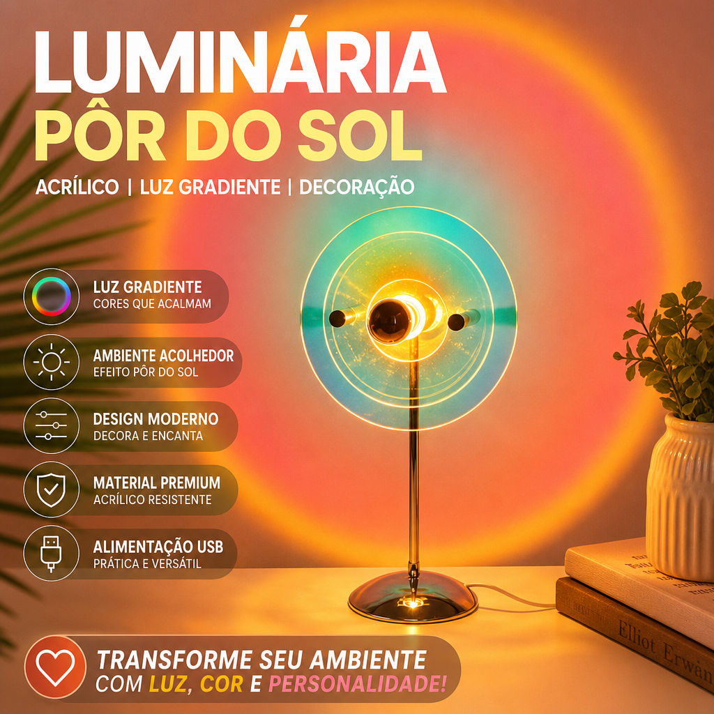 Candeeiro De Mesa Bauhaus, Atmosfera Kol Live Stream Projeção Do Pôr Sol, 180 ° Rotação, Abajur Moderno