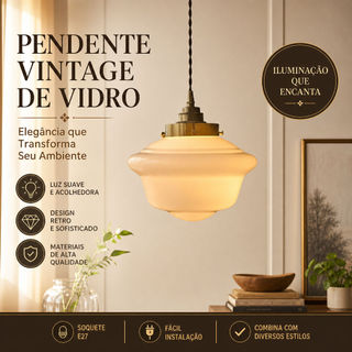 Luminária Pendente Vintage De Teto Lustre De Latão Antigo Com Abajur De Vidro Branco Leitoso, Luz Japonesa Para Sala De