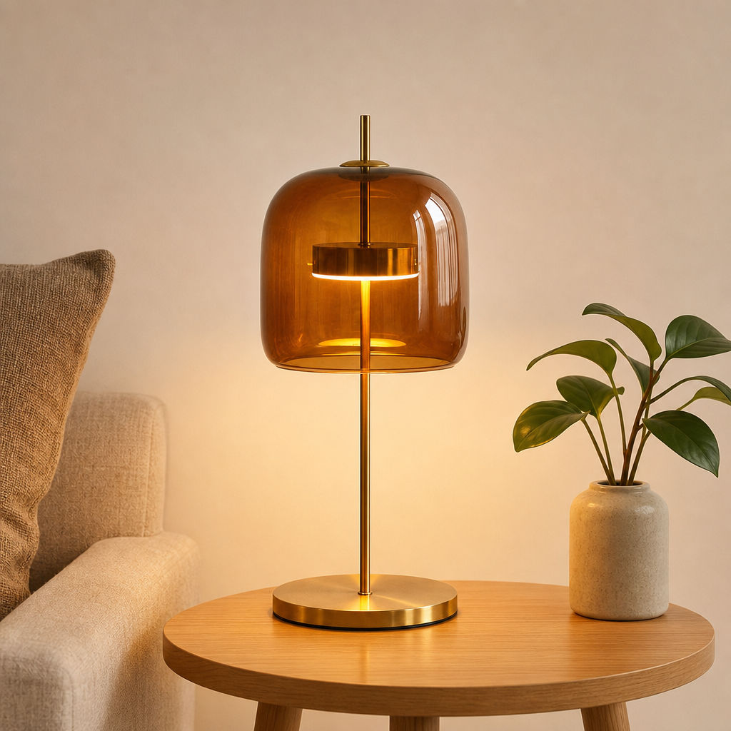 Candeeiro De Mesa De Vidro Moderno 3 Cores Regulável LED Base Dourada Bauhaus Lâmpada Estética Para Quarto Sala De Estar