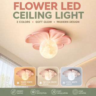 Luz De Teto LED Floral 3 Temperaturas De Cor Design Moderno Rosa Branco Verde Para Quarto Corredor