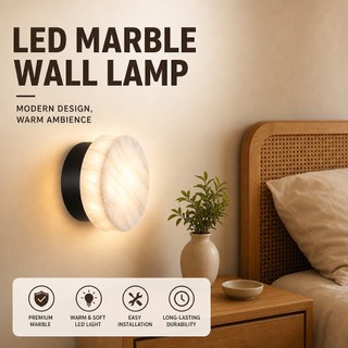 CZHLIFE Arandela De Parede Redonda Natural De Mármore , Lâmpada Moderna Com Proteção Para Os Olhos , Quarto , Hotel E Co