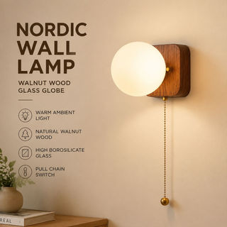 Nordic Lâmpada De Parede Nogueira Madeira Vidro Globo Puxar Corrente Tricolor Luz Para Quarto Corredor Sala Estar