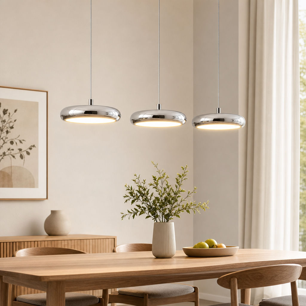 Nordic LED Pingente Luz Polido Cromo Pendurado Lâmpada, Lustre Regulável Para Sala De Jantar Cozinha Barra Contador