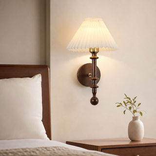 Retro Luminária De Parede Madeira Abajur Plissado Com Interruptor Corda Puxar Nordic Arandela Maciça Para Quarto