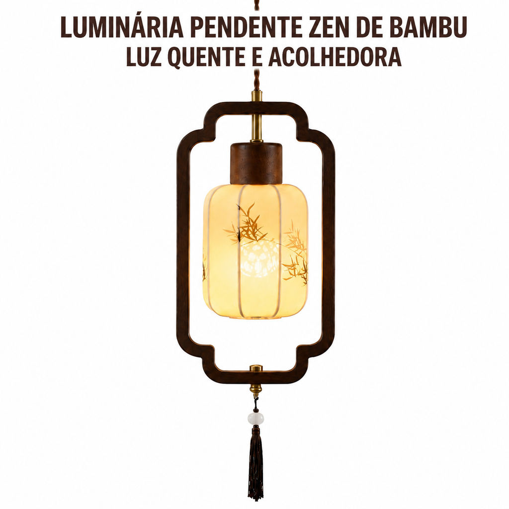 Imagem Luminária Pendente Zen De Bambu Madeira Maciça Design Oriental Luz Quente Ajustável Pendente De Teto