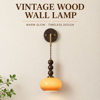 Candeeiro De Parede Laranja , Luz Estética Retrô De Madeira E Vidro , Arandela Decorativa Para Sala De Estar , Quarto , 
