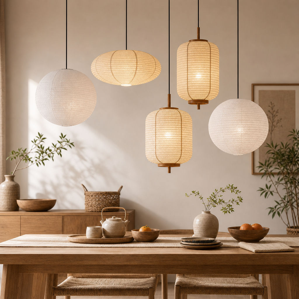 Luminária Pendente Lanterna De Papel Japonesa Lustres Wabi-Sabi Estética LED Material Natural Suspensa Lampu Gantung