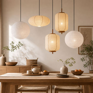 Luminária Pendente Lanterna De Papel Japonesa Lustres Wabi-Sabi Estética LED Material Natural Suspensa Lampu Gantung
