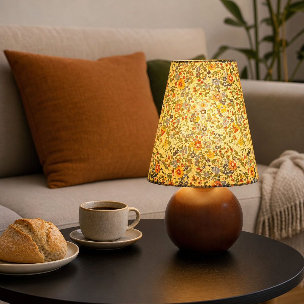 Retro Floral Candeeiro De Mesa Base De Madeira Maciça Tecido Abajur Tri-Cor LED Lâmpada Para Quarto Sala De Estar Decora