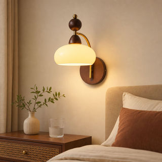 Lâmpada De Parede De Madeira De Nogueira Retro Nórdico Arandela Abajur De Vidro Quente LED Para Quarto Cabeceira Sala Es