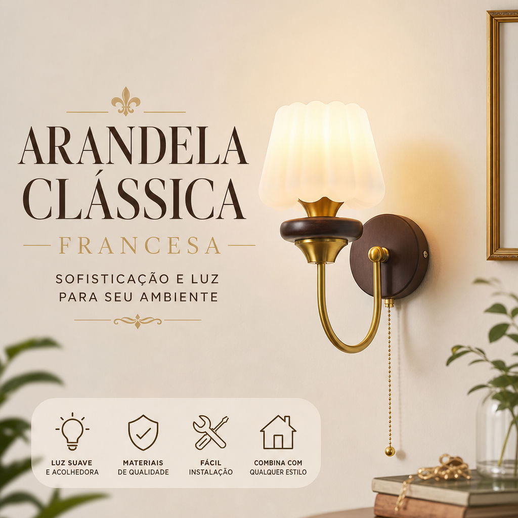 Arandela Clássica Francesa Retro Vintage Madeira Latão Interruptor Corrente Para Quarto Corredor