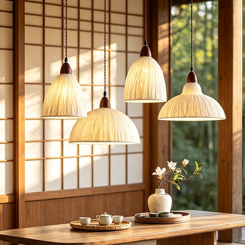 Imagem Luminária Suspensa Zen Japonesa Cúpula de Papel Xuan Corda Ajustável Iluminação Ambiente para Restaurante Café Decoração