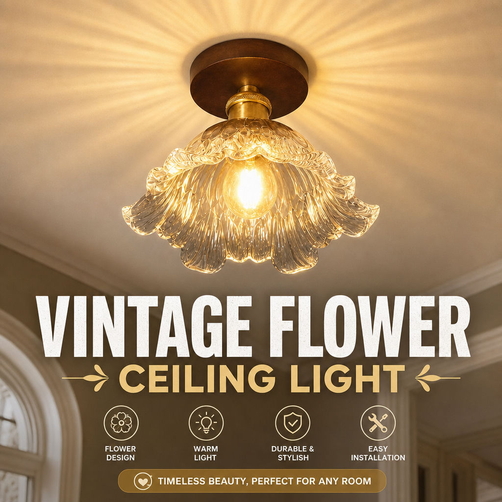 Luz De Teto De Vidro Flor Vintage 3 Cores Temperatura Base De Nogueira E27 Para Corredor Quarto Sala De Estar