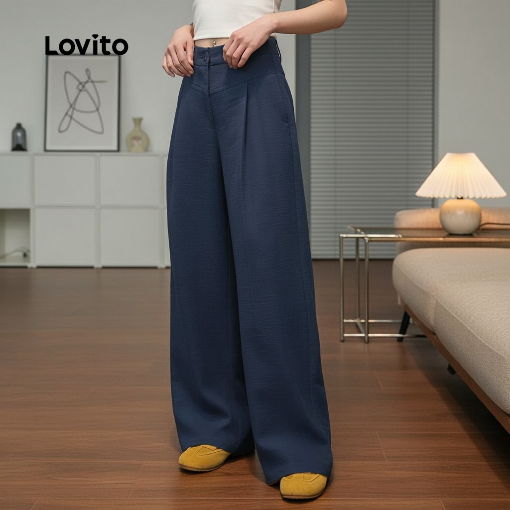 Lovito Casual Calça Feminina Azul-Marinho Estilo L173AD032