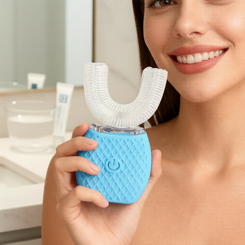 Escova de dentes elétrica à prova d’água 360° em U, recarregável automática, para adultos, ferramenta de limpeza bucal