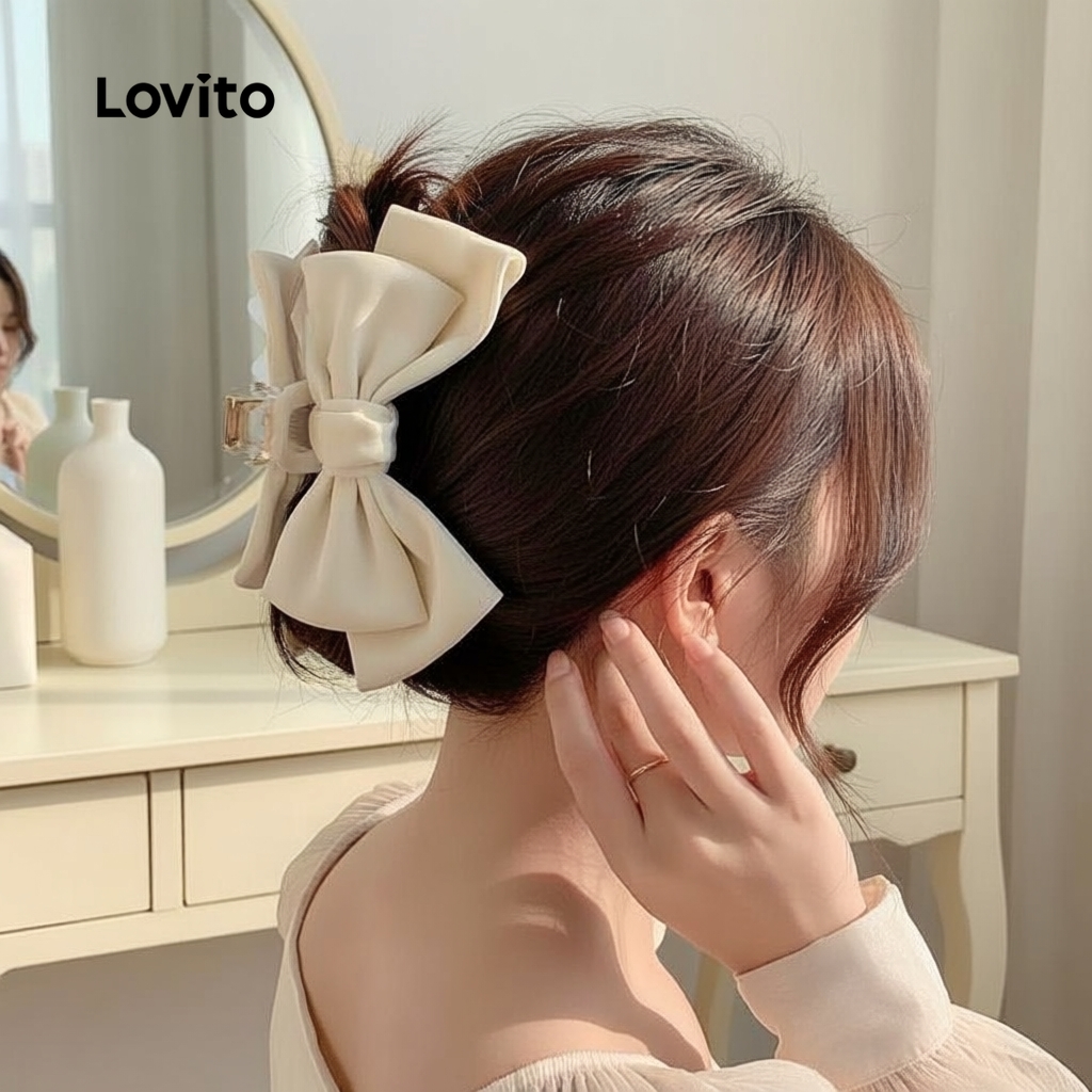Lovito Presilhas de Cabelo Femininas em Laço Liso para Uso Diário LFA08154 (Branco/Rosa/Azul/Preto) em Oferta na Shopee