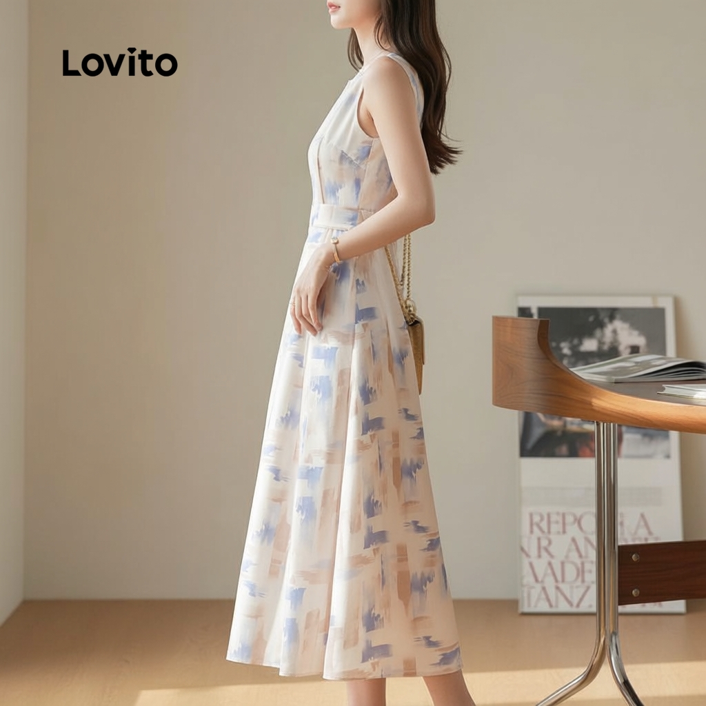 Lovito Vestido Sofisticado Geométrico com Fecho Discreto Tecido Macio Primavera/verão Feminino L137LD408 em Oferta na Shopee