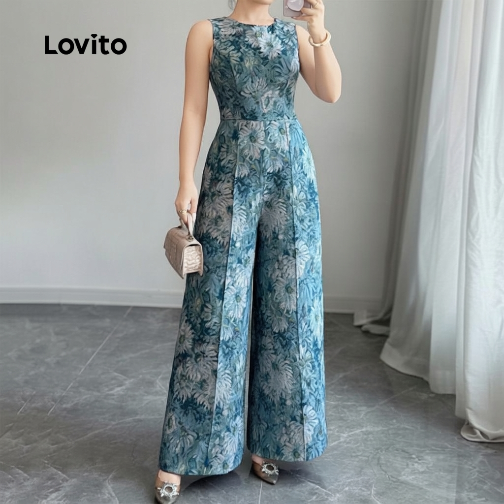 Lovito Macacão Boho com Zíper Primavera Verão Azul Feminino L167ED011 em Oferta na Shopee