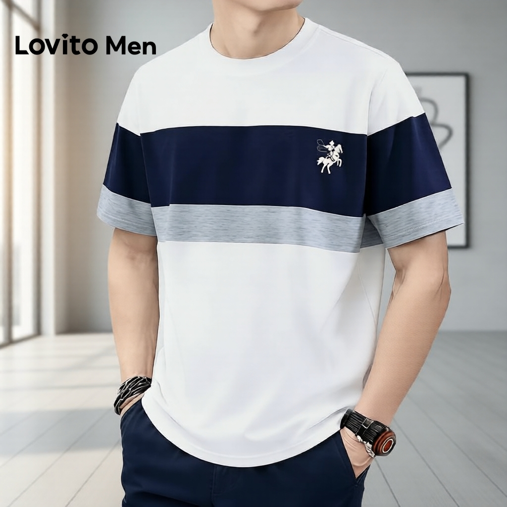 Lovito Casual Camiseta Masculina Primavera/Verão L187ED012