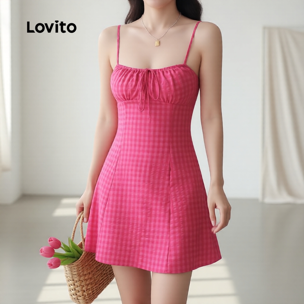 Lovito Vestido Boho em Renda Zíper Toque Suave Conforto Primavera/Verão Rosa vermelho Bordado L137ED021