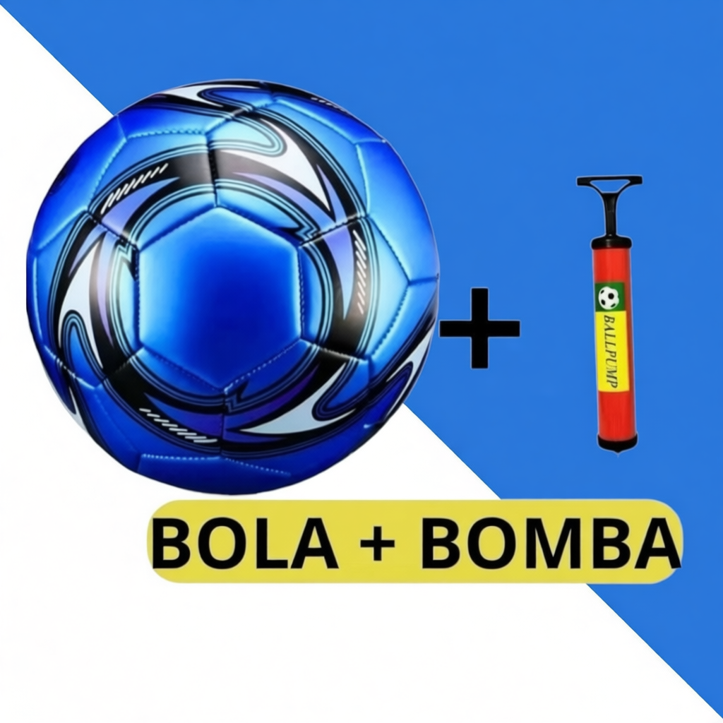 Kit Bola de Futebol Couro Sintético Campo Costurada + Bomba de Ar ou Apenas Bola