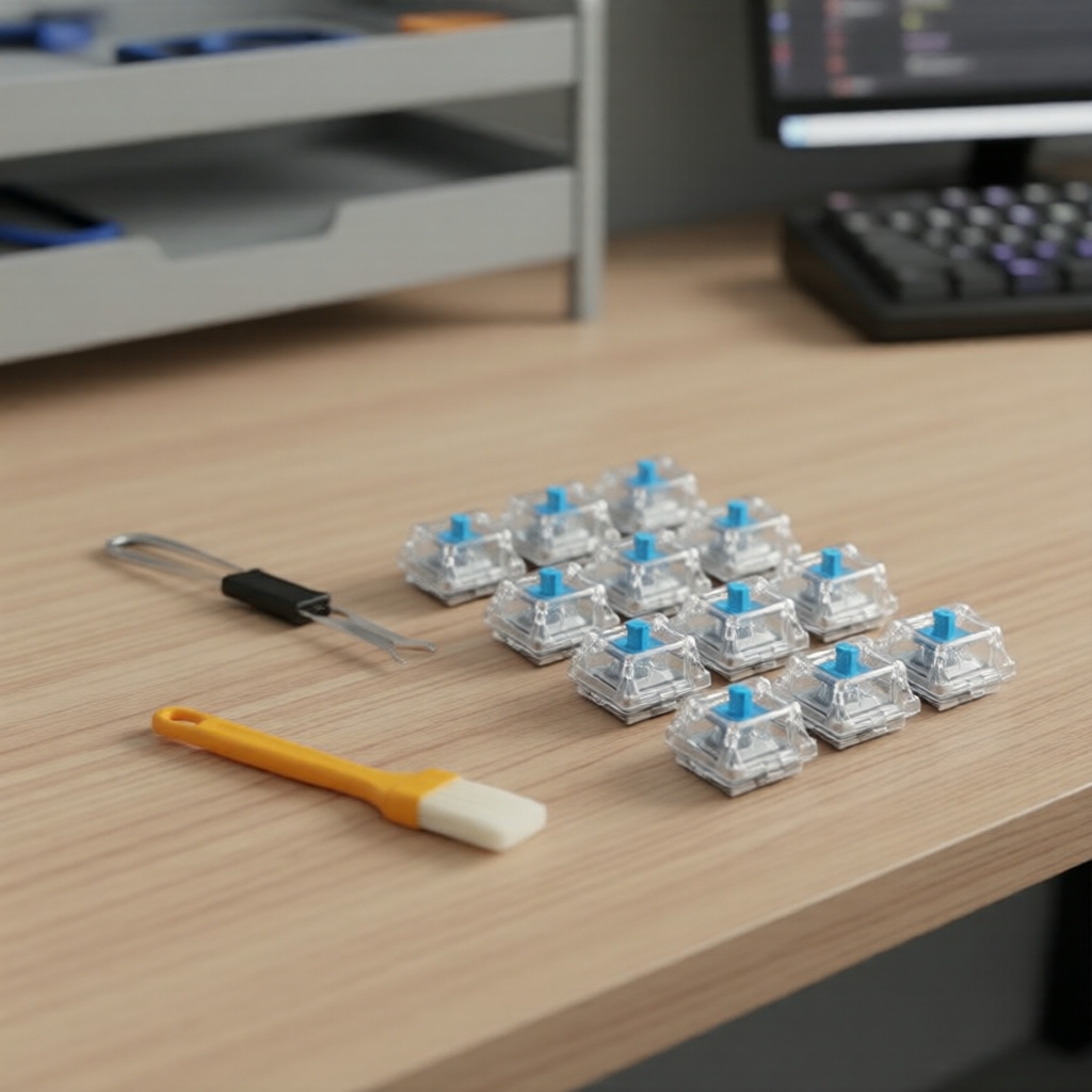 Interruptores Táteis 3P para Teclados Mecânicos 30/50/90 Unidades, com Extrator e Pincel