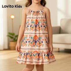 Lovito Kids Férias Dress com Laço para Meninas Primavera/Verão L186LD212