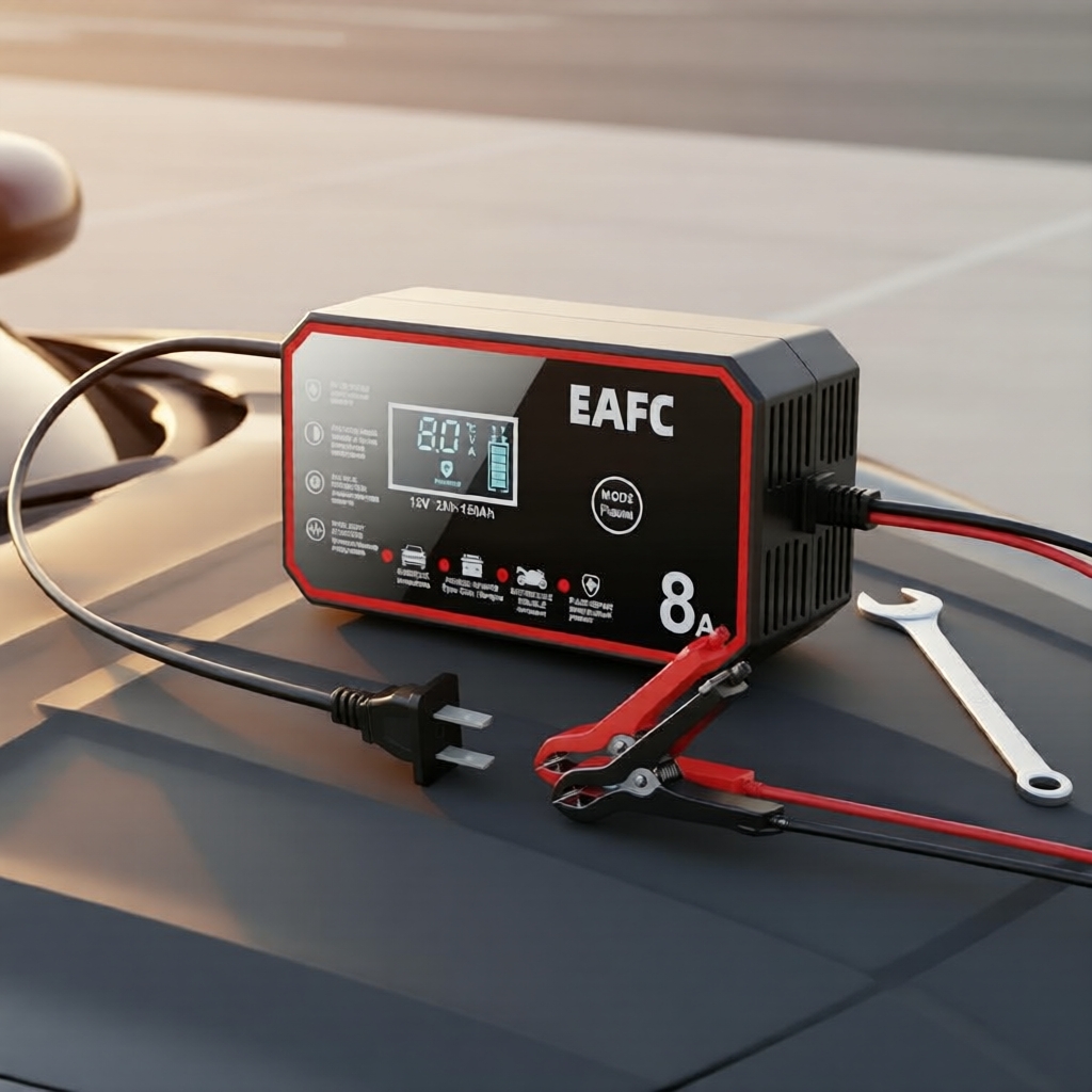 Carregador de Bateria Automotiva 12V 8A, Carregador Rápido Inteligente com Display LCD para