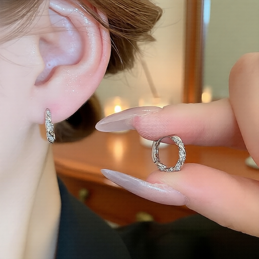  Brincos de Argola Torcidos com Zircônia para Mulheres - Tendência Minimalista Chic com Pedra Brilhante