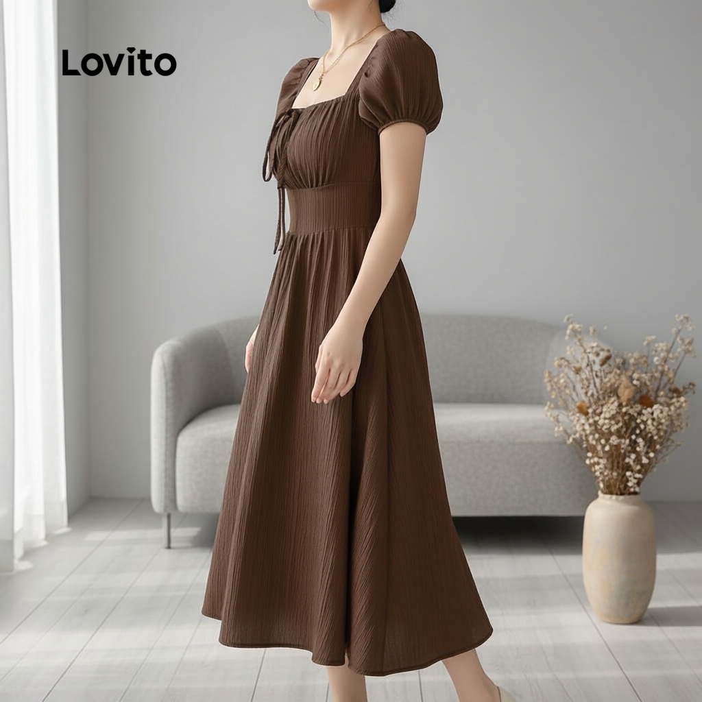 Lovito Vestido com Zíper Casual para Primavera/Verão Marrom Feminino L154LD221 em Oferta na Shopee